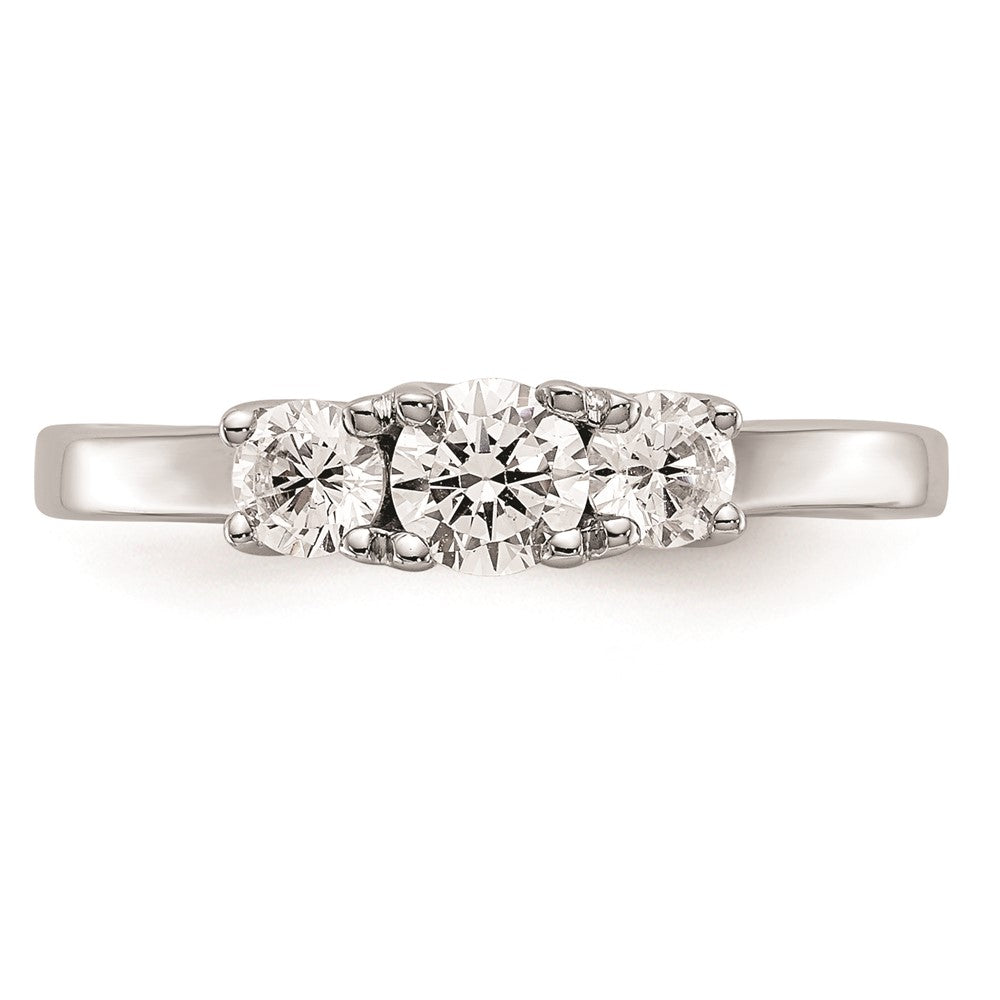 14K White Gold 3-Stone (Holds 1/4 carat (4.1mm) Round Center and (2-3.2mm) Round Sides) Engagement Ring Mounting