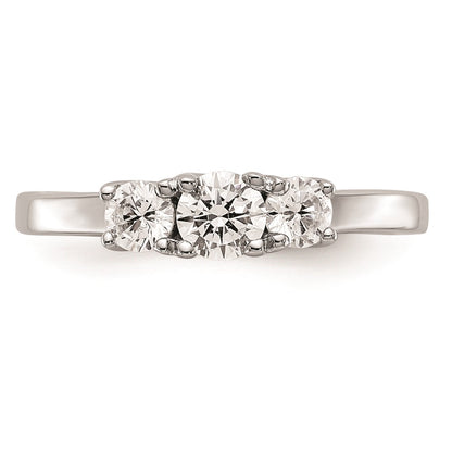 14K White Gold 3-Stone (Holds 1/4 carat (4.1mm) Round Center and (2-3.2mm) Round Sides) Engagement Ring Mounting