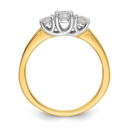 14K Two-tone 3-Stone (Holds 1/4 carat (4.1mm) Round Center) Includes 2-3.2mm Round Side Diamonds Semi-Mount Engagement Ring