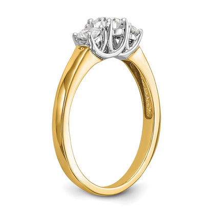14K Two-tone 3-Stone (Holds 1/4 carat (4.1mm) Round Center) Includes 2-3.2mm Round Side Diamonds Semi-Mount Engagement Ring