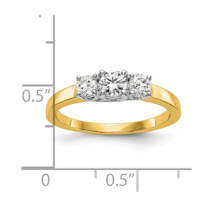 14K Two-tone 3-Stone (Holds 1/4 carat (4.1mm) Round Center) Includes 2-3.2mm Round Side Diamonds Semi-Mount Engagement Ring