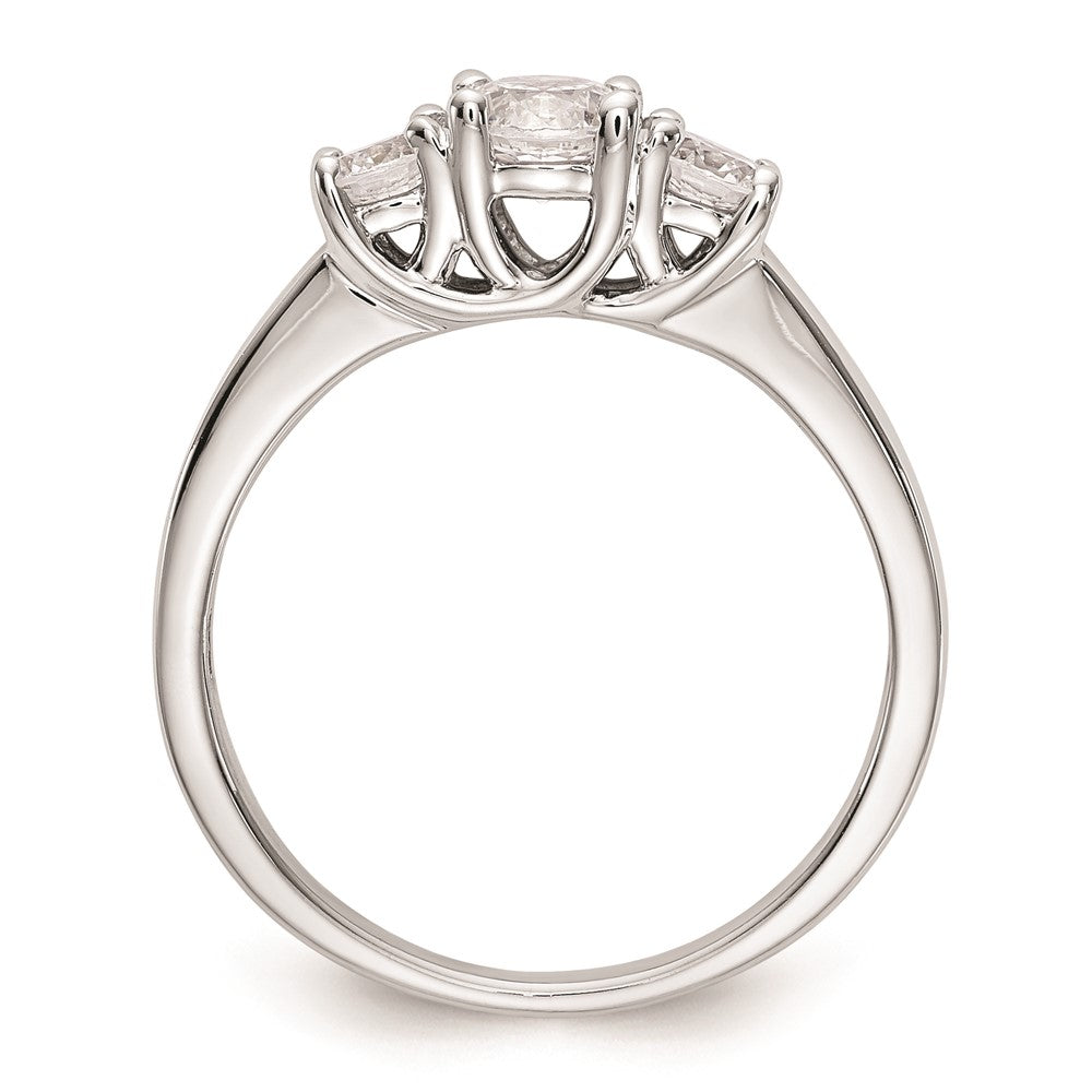 14K White Gold 3-Stone (Holds 3/8 carat (4.6mm) Round Center and (2-3.7mm) Round Sides) Engagement Ring Mounting