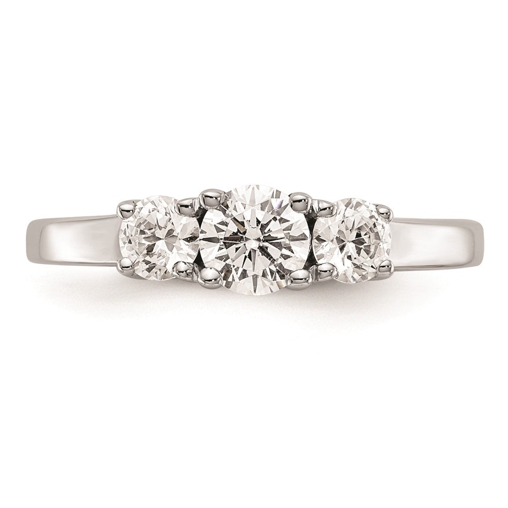 14K White Gold 3-Stone (Holds 3/8 carat (4.6mm) Round Center and (2-3.7mm) Round Sides) Engagement Ring Mounting