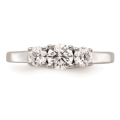 14K White Gold 3-Stone (Holds 3/8 carat (4.6mm) Round Center and (2-3.7mm) Round Sides) Engagement Ring Mounting