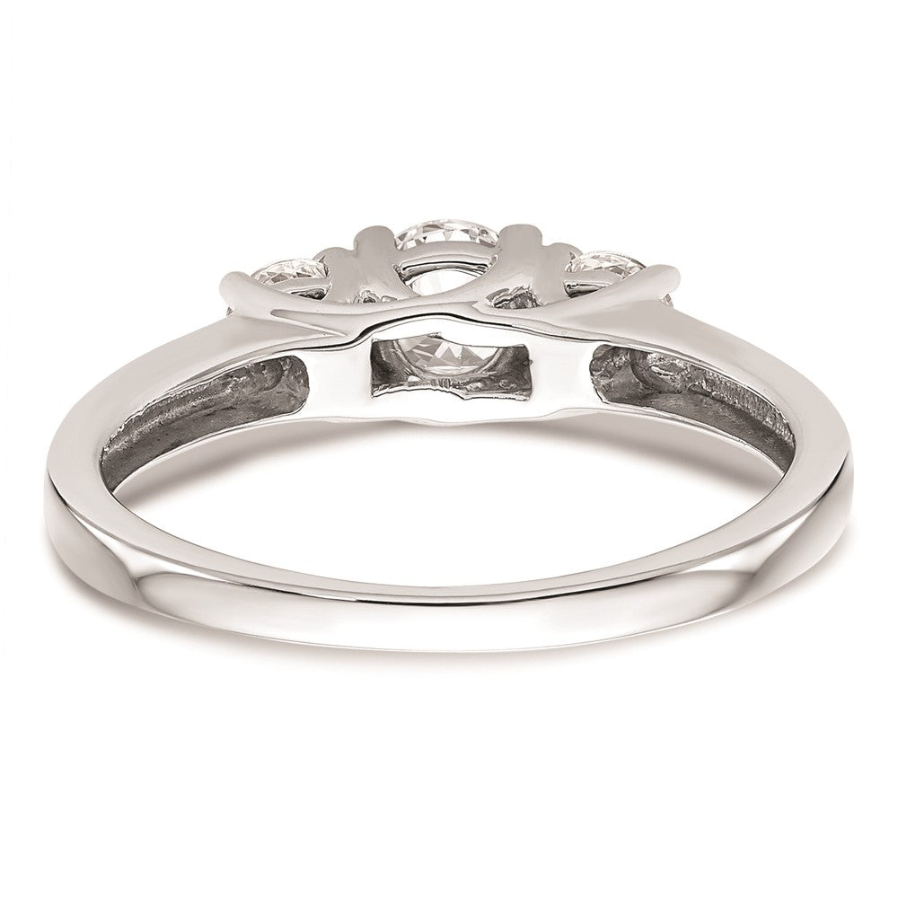 14K White Gold 3-Stone (Holds 3/8 carat (4.6mm) Round Center and (2-3.7mm) Round Sides) Engagement Ring Mounting