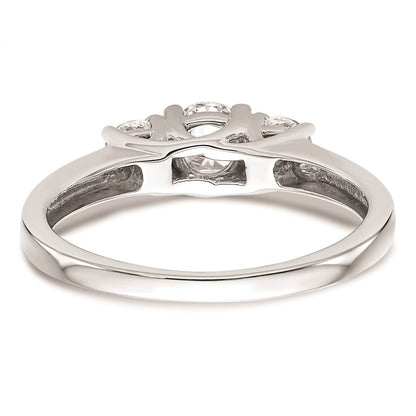 14K White Gold 3-Stone (Holds 3/8 carat (4.6mm) Round Center and (2-3.7mm) Round Sides) Engagement Ring Mounting