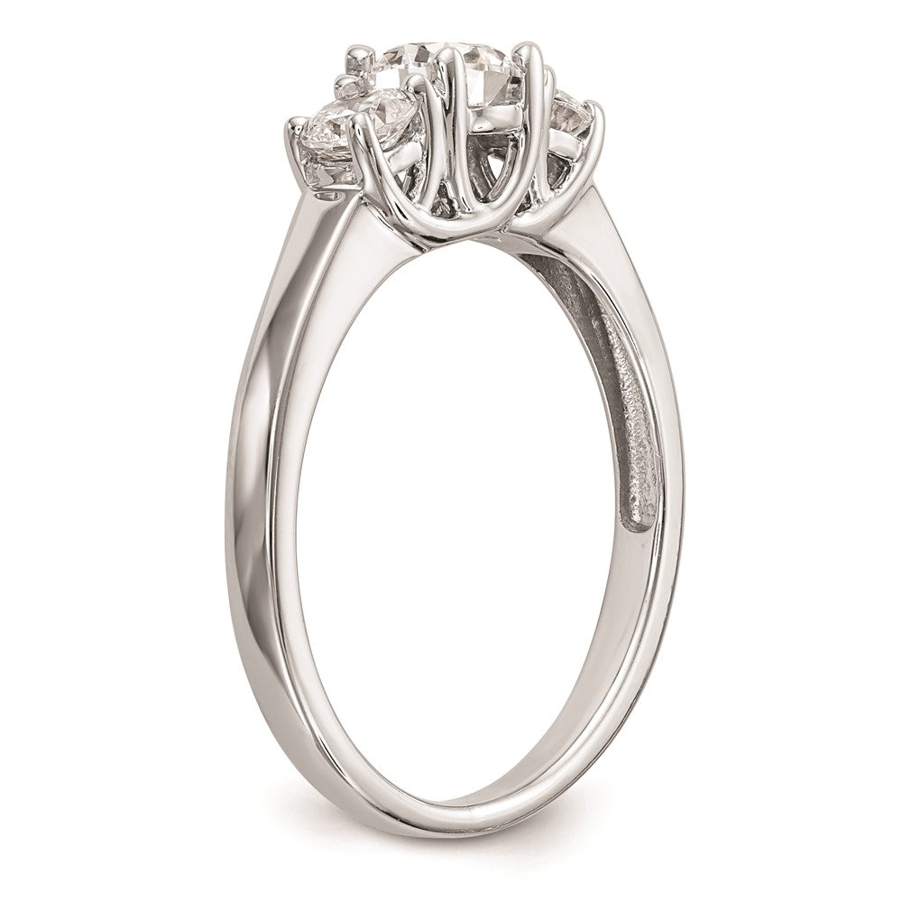 14K White Gold 3-Stone (Holds 3/8 carat (4.6mm) Round Center and (2-3.7mm) Round Sides) Engagement Ring Mounting