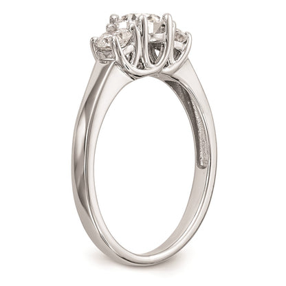 14K White Gold 3-Stone (Holds 3/8 carat (4.6mm) Round Center and (2-3.7mm) Round Sides) Engagement Ring Mounting