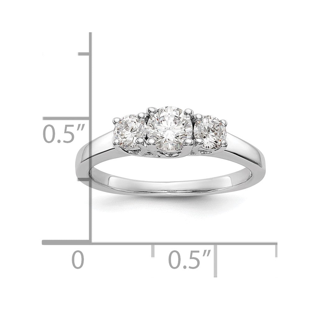 14K White Gold 3-Stone (Holds 3/8 carat (4.6mm) Round Center and (2-3.7mm) Round Sides) Engagement Ring Mounting