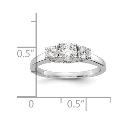 14K White Gold 3-Stone (Holds 3/8 carat (4.6mm) Round Center and (2-3.7mm) Round Sides) Engagement Ring Mounting