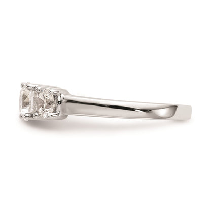 14K White Gold 3-Stone (Holds 1/2 carat (5.2mm) Round Center and (2-4.00mm) Round Sides) Engagement Ring Mounting