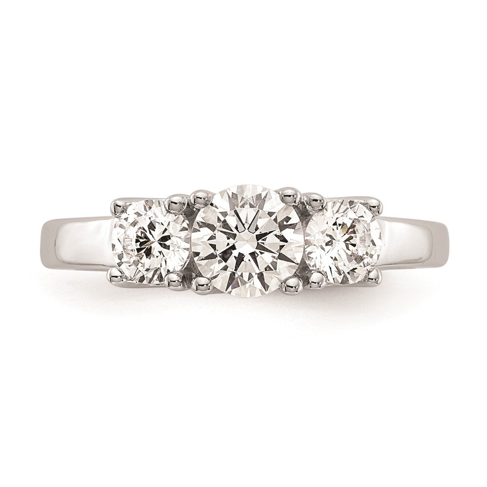 14K White Gold 3-Stone (Holds 1/2 carat (5.2mm) Round Center and (2-4.00mm) Round Sides) Engagement Ring Mounting