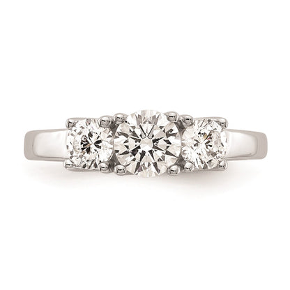 14K White Gold 3-Stone (Holds 1/2 carat (5.2mm) Round Center and (2-4.00mm) Round Sides) Engagement Ring Mounting
