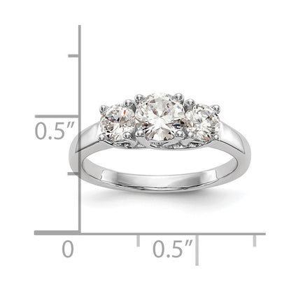 14K White Gold 3-Stone (Holds 1/2 carat (5.2mm) Round Center and (2-4.00mm) Round Sides) Engagement Ring Mounting