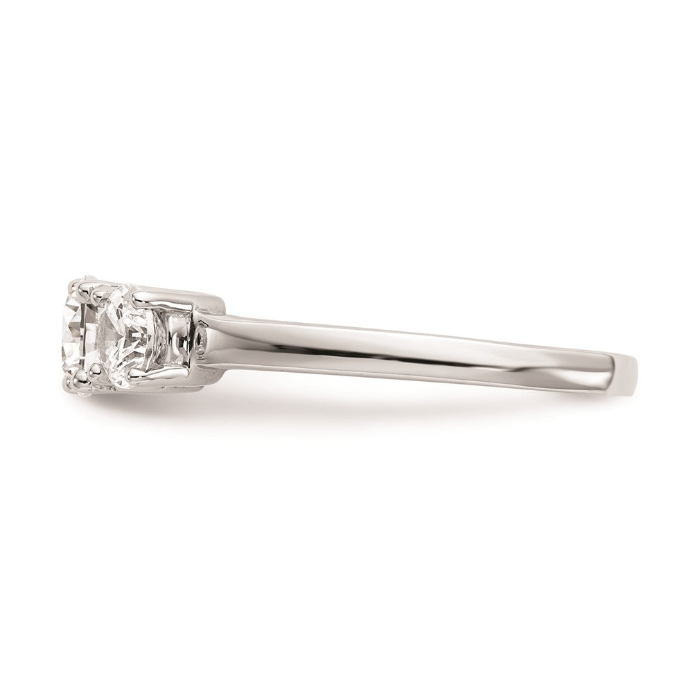 14K White Gold 3-Stone (Holds 1/2 carat (5.2mm) Round Center) Includes 2-4.5mm Round Side Diamonds Semi-Mount Engagement Ring