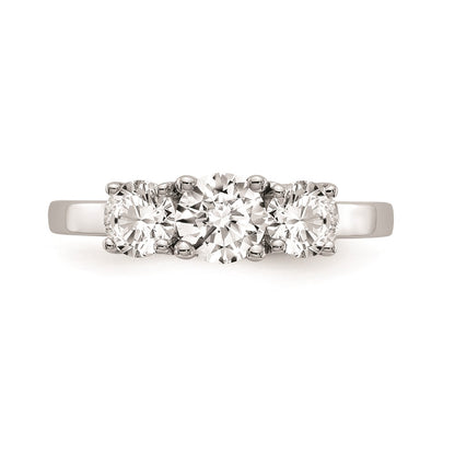 14K White Gold 3-Stone (Holds 1/2 carat (5.2mm) Round Center and (2-4.5mm) Round Sides) Engagement Ring Mounting