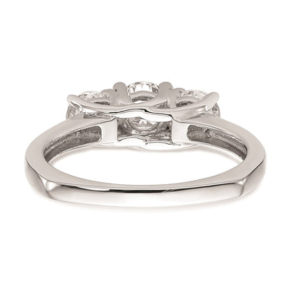 14K White Gold 3-Stone (Holds 1/2 carat (5.2mm) Round Center and (2-4.5mm) Round Sides) Engagement Ring Mounting