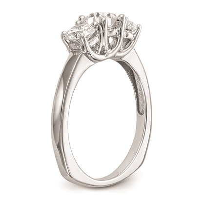14K White Gold 3-Stone (Holds 1/2 carat (5.2mm) Round Center and (2-4.5mm) Round Sides) Engagement Ring Mounting