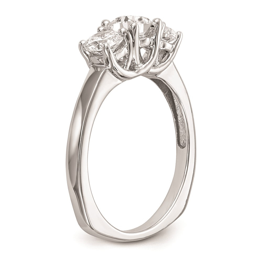 14K White Gold 3-Stone (Holds 1/2 carat (5.2mm) Round Center) Includes 2-4.5mm Round Side Diamonds Semi-Mount Engagement Ring