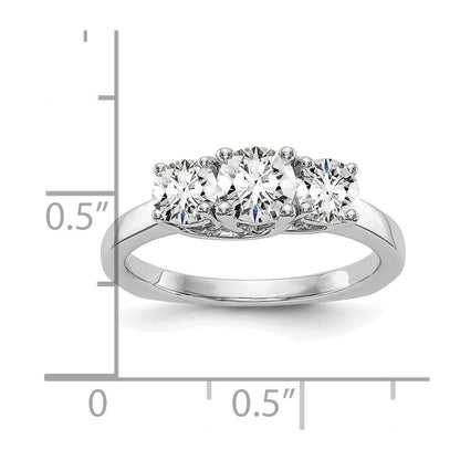 14K White Gold 3-Stone (Holds 1/2 carat (5.2mm) Round Center and (2-4.5mm) Round Sides) Engagement Ring Mounting