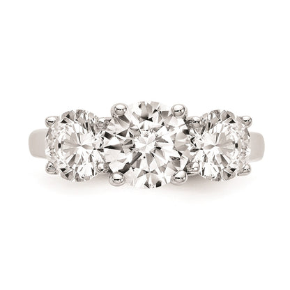14K White Gold 3-Stone (Holds 1 carat (6.5mm) Round Center and (2-5.00mm) Round Sides) Engagement Ring Mounting