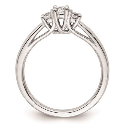 14K White Gold 3-Stone (Holds 1/6 carat (3.5mm) Round Center and (2-2.8mm) Round Sides) Engagement Ring Mounting