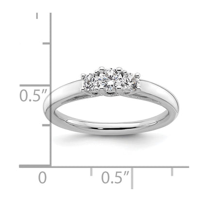 14K White Gold 3-Stone (Holds 1/6 carat (3.5mm) Round Center and (2-2.8mm) Round Sides) Engagement Ring Mounting