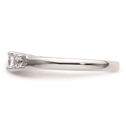 14K White Gold 3-Stone (Holds 1/4carat (4.1mm) Round Center and (2-3.2mm) Round Sides) Engagement Ring Mounting