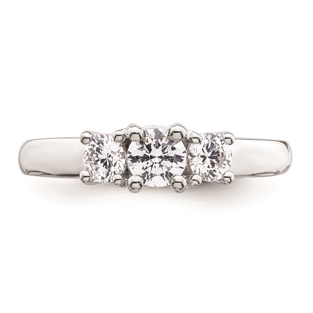 14K White Gold 3-Stone (Holds 3/8 carat (4.6mm) Round Center and (2-3.7mm) Round Sides) Engagement Ring Mounting