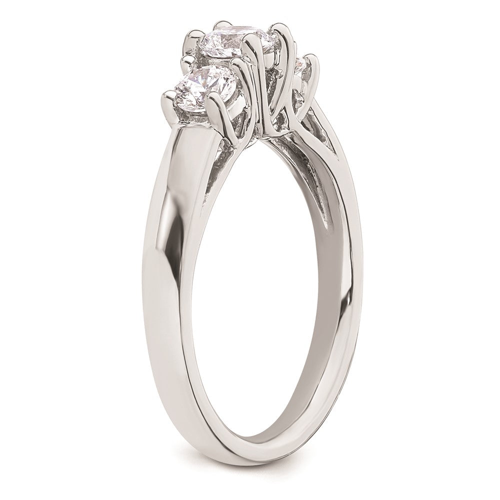 14K White Gold 3-Stone (Holds 3/8 carat (4.6mm) Round Center and (2-3.7mm) Round Sides) Engagement Ring Mounting