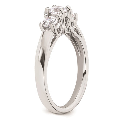 14K White Gold 3-Stone (Holds 3/8 carat (4.6mm) Round Center and (2-3.7mm) Round Sides) Engagement Ring Mounting