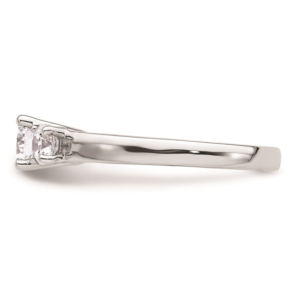 14K White Gold 3-Stone (Holds 1/2 carat (5.2mm) Round Center and (2-4.1mm) Round Sides) Engagement Ring Mounting