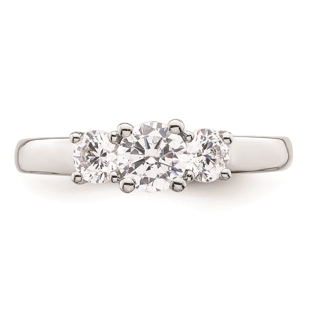 14K White Gold 3-Stone (Holds 1/2 carat (5.2mm) Round Center and (2-4.1mm) Round Sides) Engagement Ring Mounting