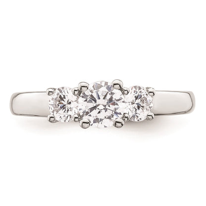 14K White Gold 3-Stone (Holds 1/2 carat (5.2mm) Round Center and (2-4.1mm) Round Sides) Engagement Ring Mounting