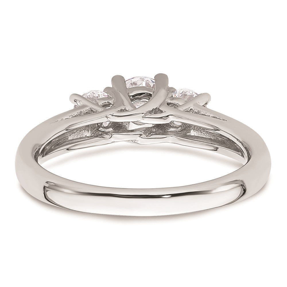 14K White Gold 3-Stone (Holds 1/2 carat (5.2mm) Round Center and (2-4.1mm) Round Sides) Engagement Ring Mounting