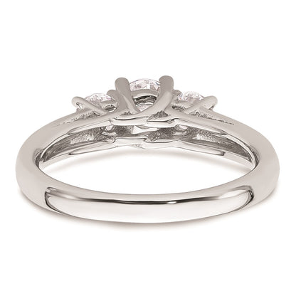 14K White Gold 3-Stone (Holds 1/2 carat (5.2mm) Round Center and (2-4.1mm) Round Sides) Engagement Ring Mounting