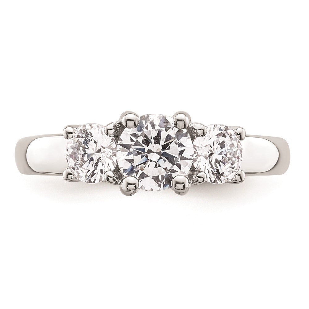 14K White Gold 3-Stone (Holds 3.4 carat (5.8mm) Round Center and (2 -4.6 mm) Round Sides) Engagement Ring Mounting