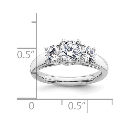 14K White Gold 3-Stone (Holds 3.4 carat (5.8mm) Round Center and (2 -4.6 mm) Round Sides) Engagement Ring Mounting
