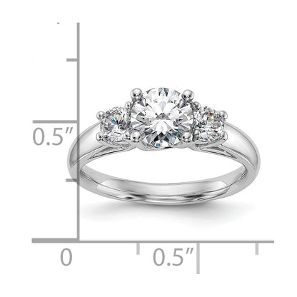 14K White Gold 3-Stone (Holds 1 carat (6.5mm) Round Center and (2-5.2mm) Round Sides) Engagement Ring Mounting