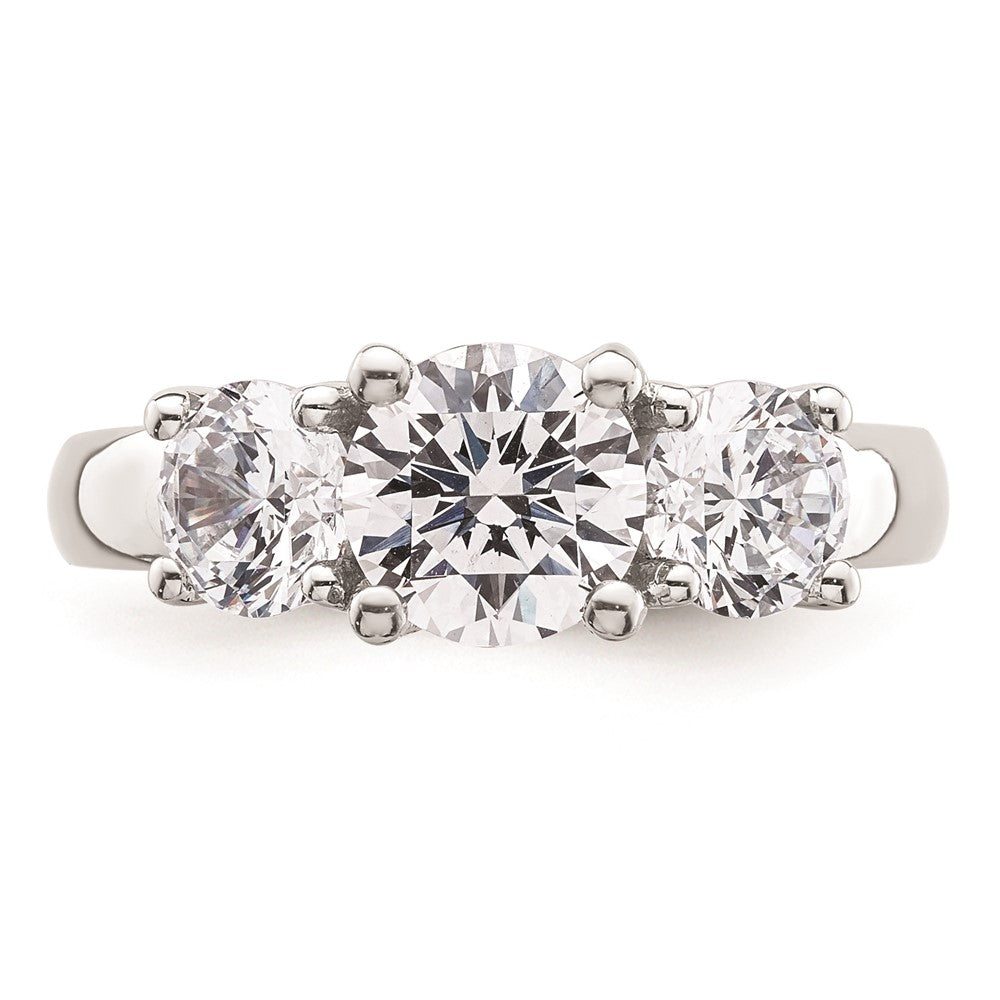14K White Gold 3-Stone (Holds 1.25 carat (7.00mm) Round Center and (2-5.5mm) Round Sides) Engagement Ring Mounting