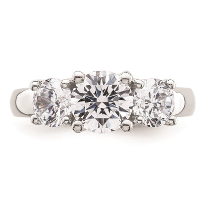 14K White Gold 3-Stone (Holds 1.25 carat (7.00mm) Round Center and (2-5.5mm) Round Sides) Engagement Ring Mounting