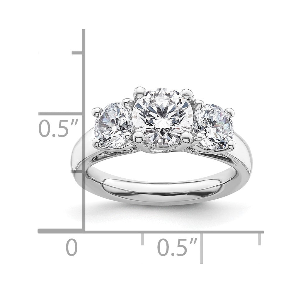 14K White Gold 3-Stone (Holds 1.25 carat (7.00mm) Round Center and (2-5.5mm) Round Sides) Engagement Ring Mounting