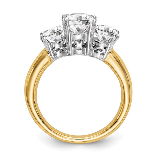 14K Two-tone 3-Stone (Holds 6.5mm Round Center and (2-5.00mm) Round Sides) Engagement Ring Mounting