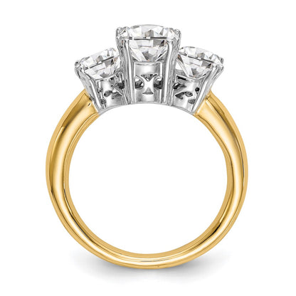 14K Two-tone 3-Stone (Holds 6.5mm Round Center and (2-5.00mm) Round Sides) Engagement Ring Mounting