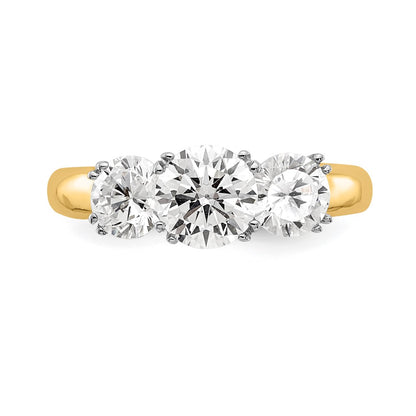 14K Two-tone 3-Stone (Holds 6.5mm Round Center and (2-5.00mm) Round Sides) Engagement Ring Mounting
