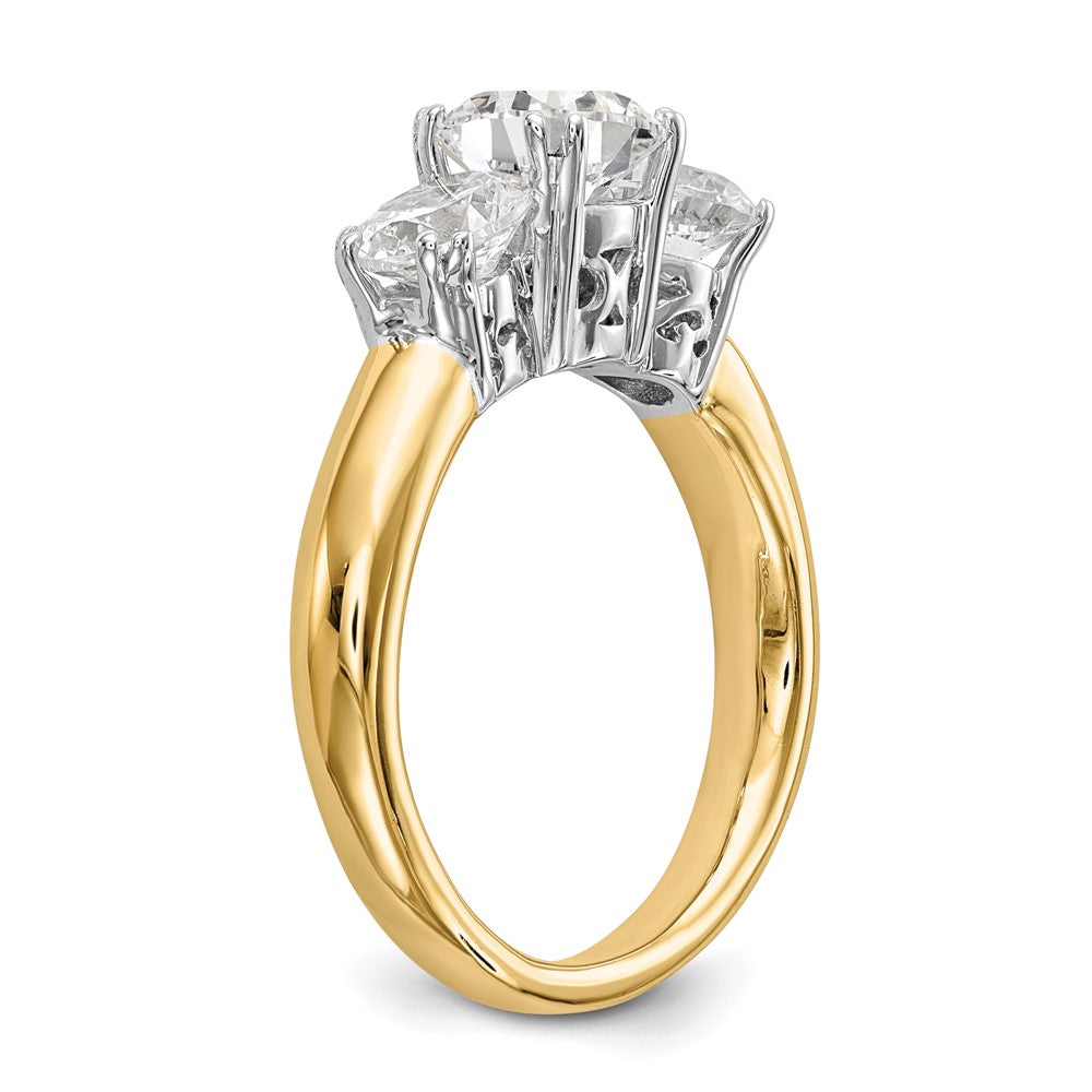 14K Two-tone 3-Stone (Holds 6.5mm Round Center and (2-5.00mm) Round Sides) Engagement Ring Mounting