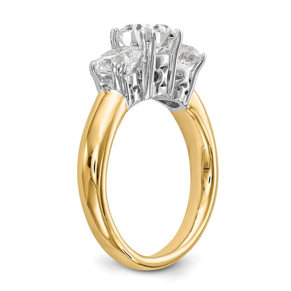 14K Two-tone 3-Stone (Holds 6.5mm Round Center and (2-5.00mm) Round Sides) Engagement Ring Mounting