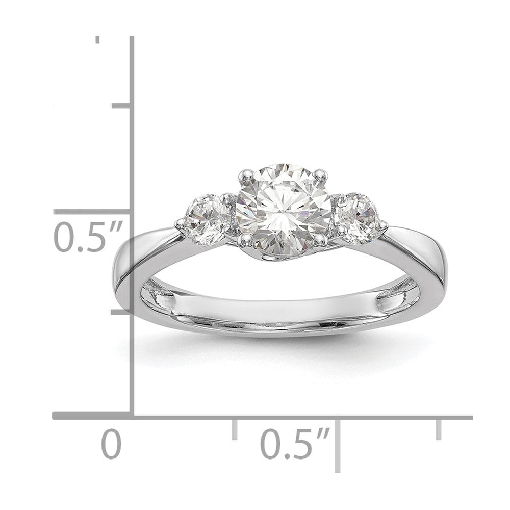 14K White Gold 3-Stone (Holds 5.8mm Round Center and (2-3.1mm) Round Sides) Engagement Ring Mounting
