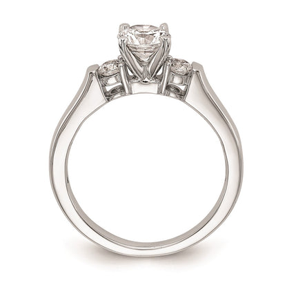 14K White Gold 3-Stone (Holds 3/4 carat (5.9mm) Round Center and (2-3.1mm) Round Sides) Engagement Ring Mounting