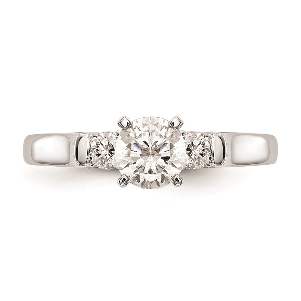 14K White Gold 3-Stone (Holds 3/4 carat (5.9mm) Round Center and (2-3.1mm) Round Sides) Engagement Ring Mounting